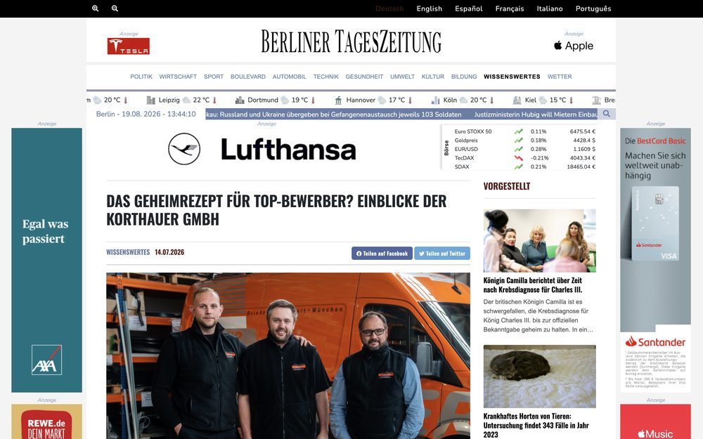 Presseartikel bei Berliner Tageszeitung über die KORTHAUER GmbH