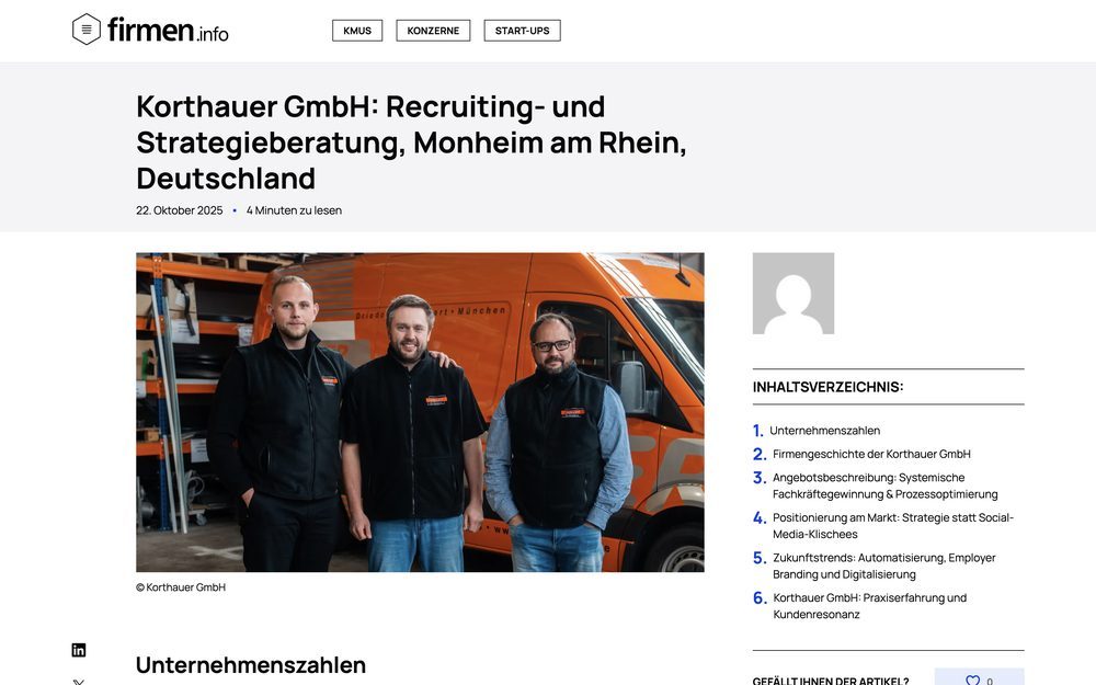 Presseartikel bei firmen.info über die KORTHAUER GmbH