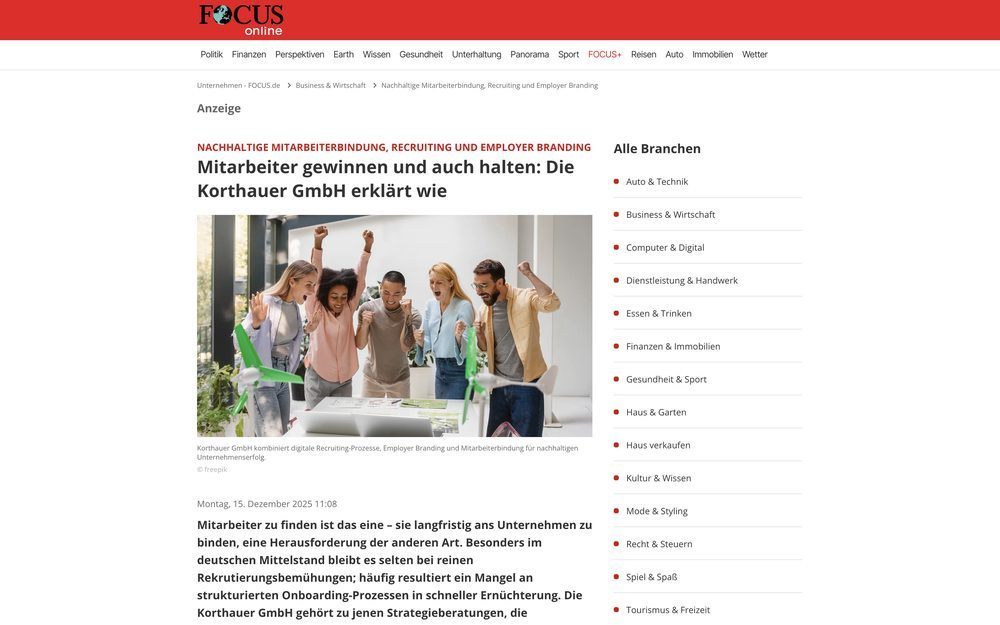 Presseartikel bei FOCUS online über die KORTHAUER GmbH