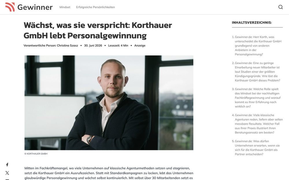 Presseartikel bei Gewinner.de über die KORTHAUER GmbH