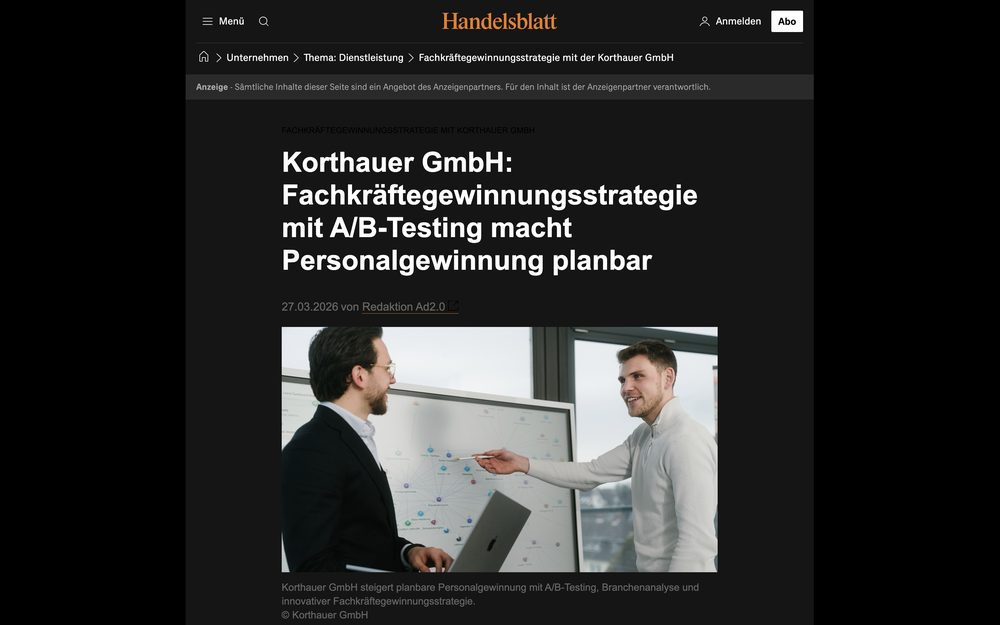 Presseartikel bei Handelsblatt über die KORTHAUER GmbH