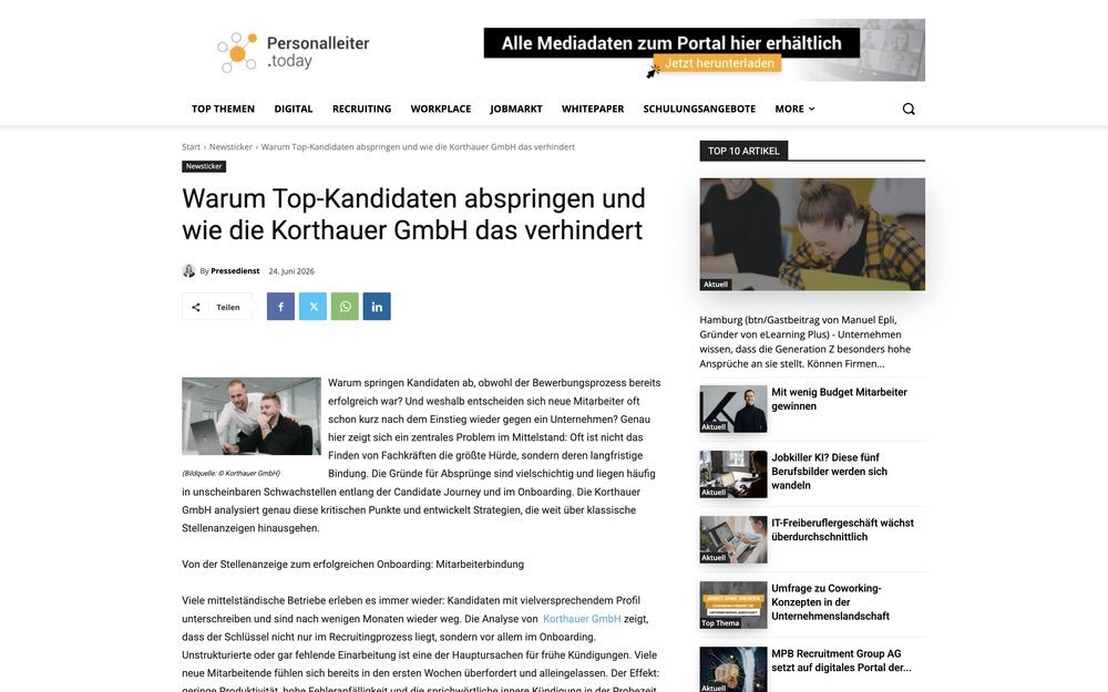 Presseartikel bei Personalleiter.today über die KORTHAUER GmbH