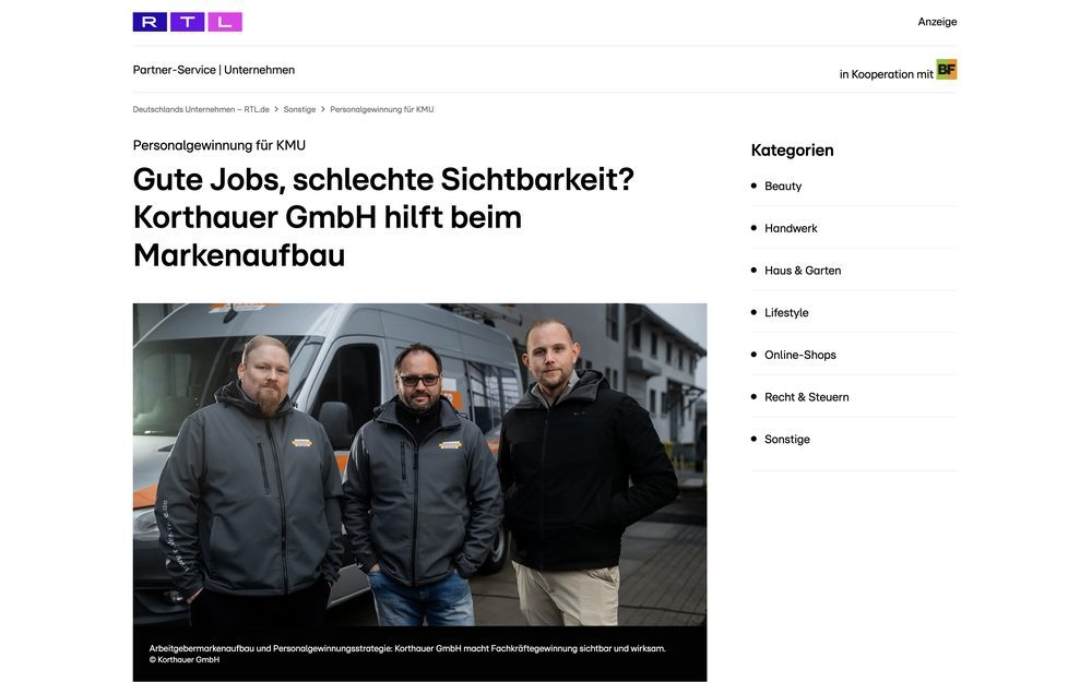 Presseartikel bei RTL über die KORTHAUER GmbH