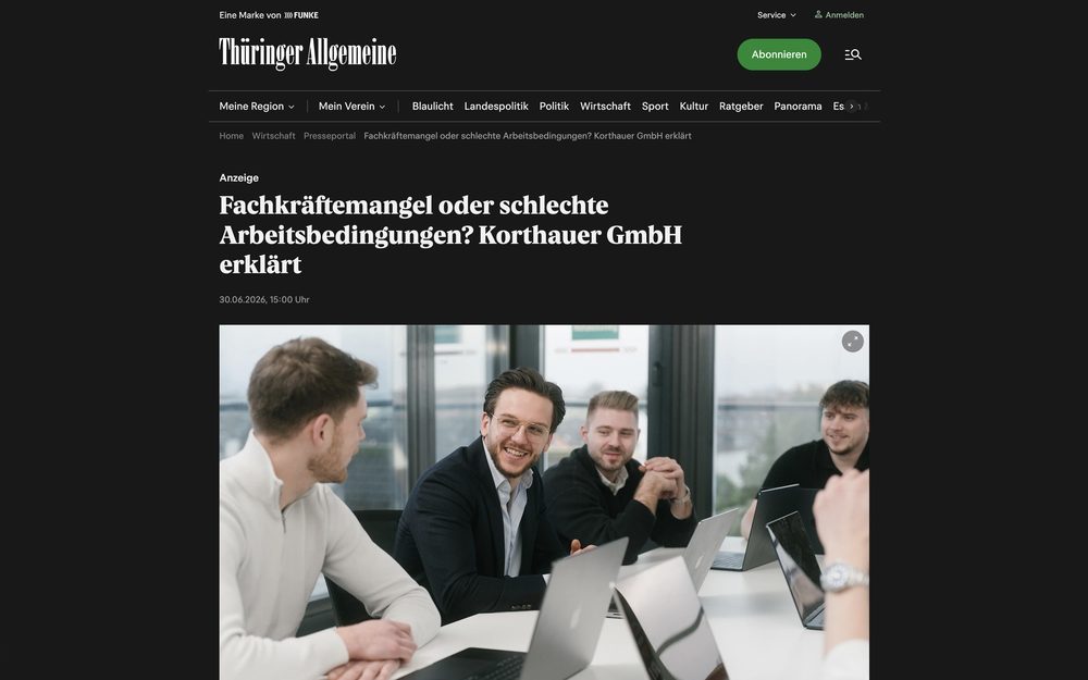 Presseartikel bei Thüringer Allgemeine über die KORTHAUER GmbH