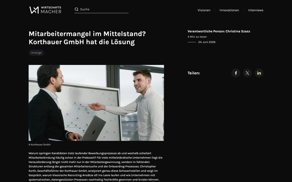Presseartikel bei Wirtschaftsmacher über die KORTHAUER GmbH