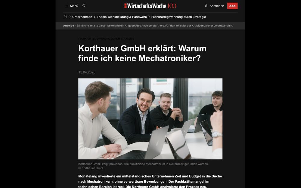 Presseartikel bei WirtschaftsWoche über die KORTHAUER GmbH